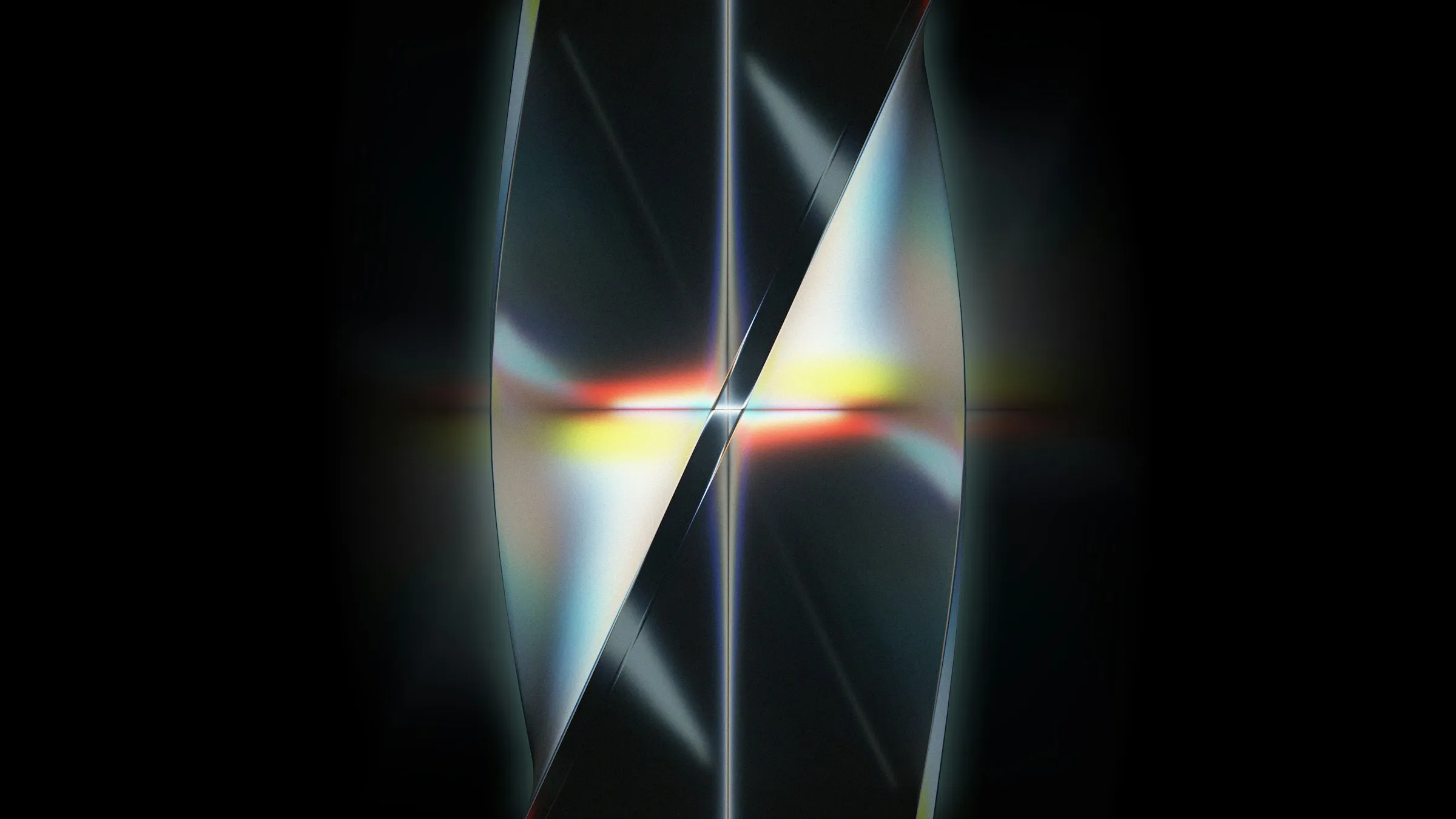 Beams of light refracting through two panes of glass in the dark