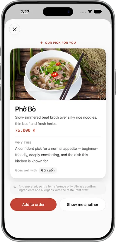 AI pick recommendation card