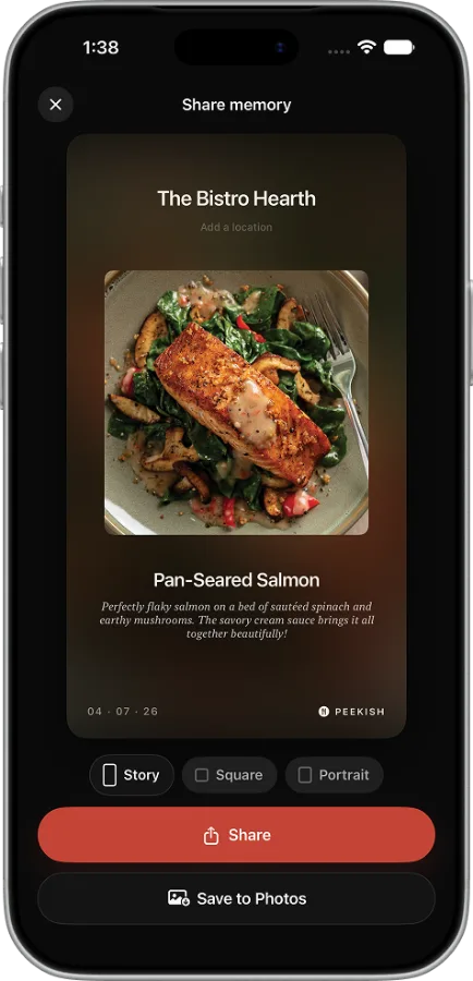 Share memory story card, ready for social media