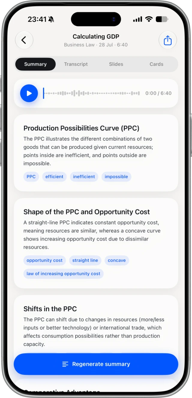 Structured summary of a recording