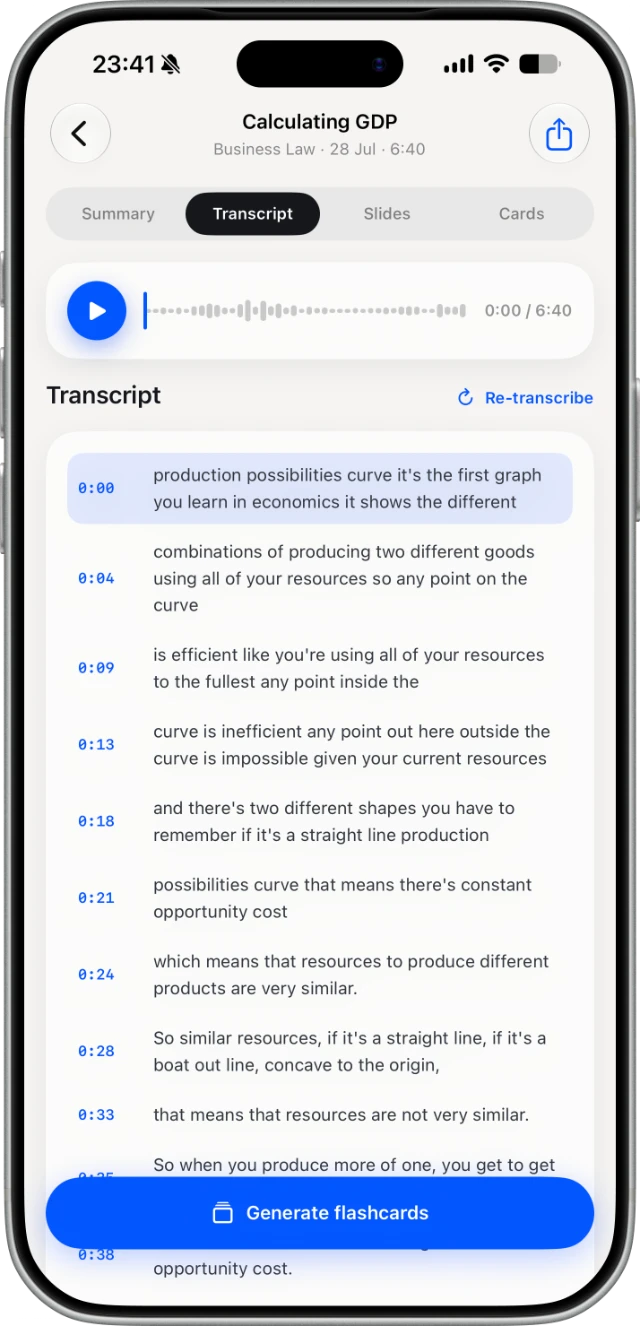 Transcript view